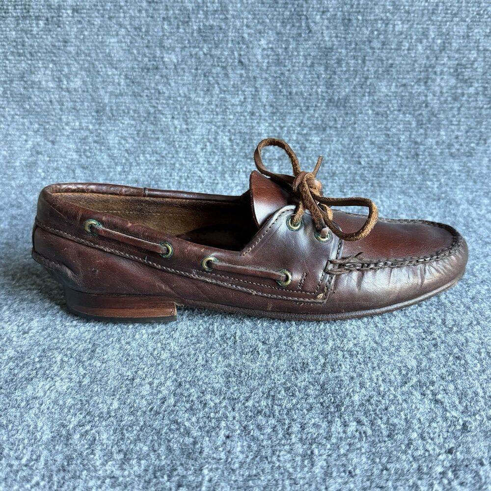 Vintage Johnston & Murphy Boat Shoes Mens 9 W Brown Leather Made USA 25176